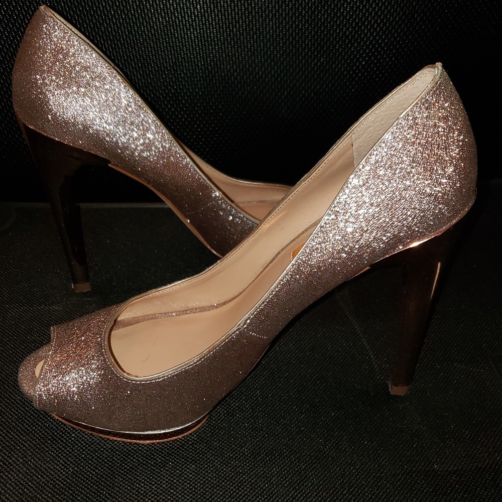 BCBGMaxAzria Glitter Platform Peep Toe Pumps